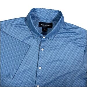 Mizzen+Main Shirt Mens Large Blue Dot Print Short Sleeve Trim Button Down Casual